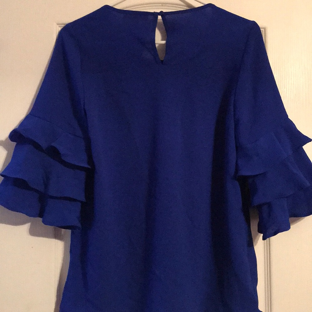 NWO Blue Ruffle Shoulder Blouse - Picture 6 of 6